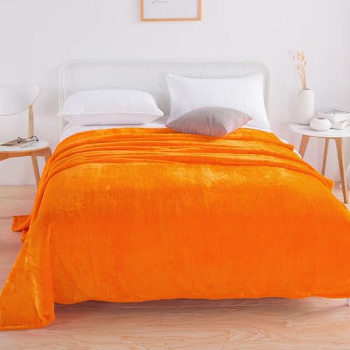 DOTBUY-SHOP Flanell Decken, Kuscheldecke Flauschig, Nordische Volltonfarbe Fleecedecke-Sofadecke, Winterliche Flanell Wärme Decke, Waschbar Flanell Kuscheldecke (Orange,200x230cm)