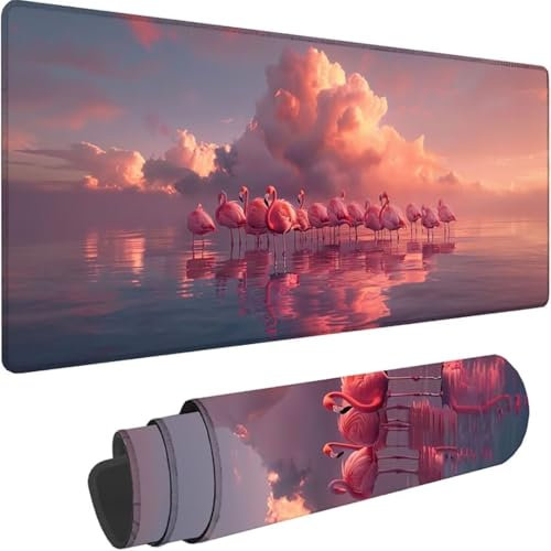 Grand Tapis de Souris Rose Tapis de Souris xxl 600x300 mm, Tapis de Souris Flamant Rose Sous Main Bureau à Bords Cousus,Tapis Souris Base en Caoutchouc Antidérapante pour Bureau Decor Cadeau Femme z-z