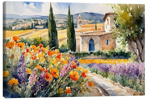Posterlounge Landschaft in der Provence Leinwandbild von Mango Art 60 x 40 cm Bunt Wandbilder Wanddeko
