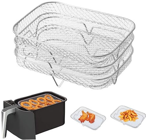 Air Fryer Rack 3Pcs Stackable 5.31x7.68 In Rectangle Tower Air Fryer Rack Basket Stainless Steel Grilling Rack Air Fryer Accessories for Barbecue Oven 8-Qt Air Fryer Dehydrator Rack Grill Rack Tower A