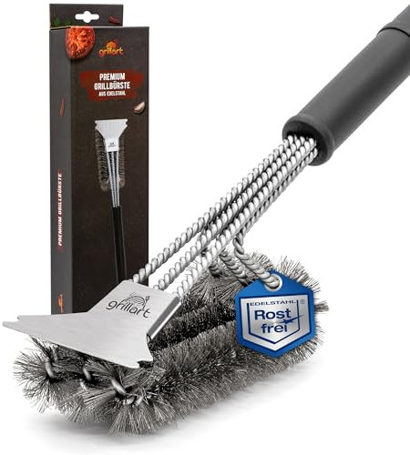 Cepillo para barbacoa 3 en 1 con raspador, cerdas triples, acero inoxidable, 5 veces más rápido