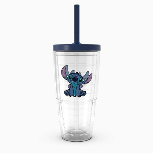 Tervis Disney – Stitch Gobelet isotherme à double paroi fabriqué aux États-Unis pour garder les boissons froides et chaudes, 710 ml, avec couvercle à paille, classique