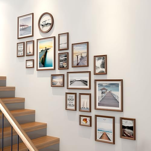 Treppenhaus-Holz-Collage-Bilderrahmen-Set, 18-teilig, 180 x 160 cm (71 x 63 Zoll), moderner, einfacher, kreativer Bilderrahmen, geeignet für die Wandgalerie, das Wohnzimmer, das Arbeitszimme