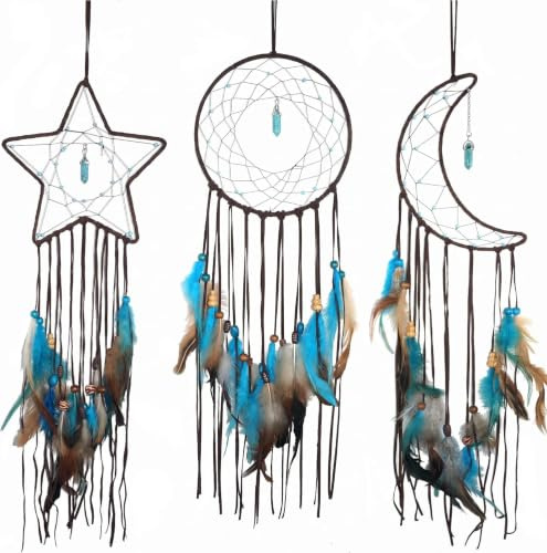 Remorlet 3PCS/SET Star Moon Sun Dream Catcher, Kids Room Decoration, Brown Wooden Hanging Ornaments for Teens, Occasion: Birthday, Mother’s Day, Wedding, Valentine's Day, Christmas