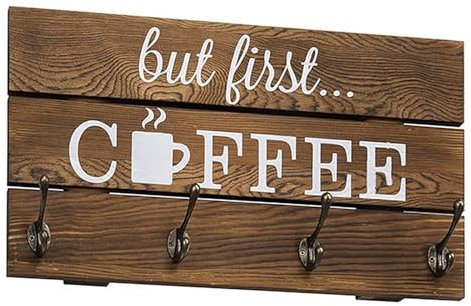 Porte-tasse mural – Porte-tasse à café de restaurant, cintre pour tasse à thé | Organisateur de porte-gobelet à café en bois avec signe de café, mur de support de tasse à café pour support d'affichage