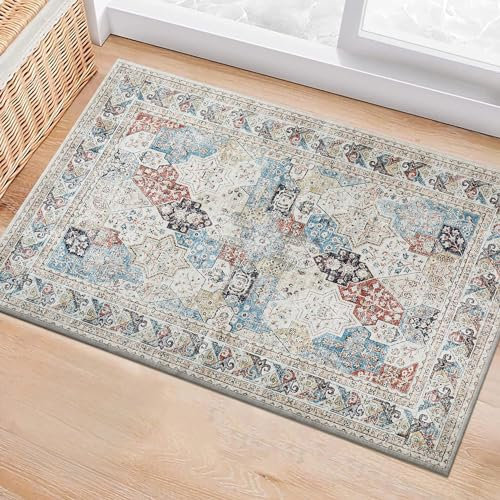 BedLooms Washable Bedside Small Rug 40x60 cm Cream Area Rugs for Bedroom Living Room – Traditional Abstract Vintage Boho Cashmere Design Carpet Non Slip Entryway Door Mat, (Coastal)
