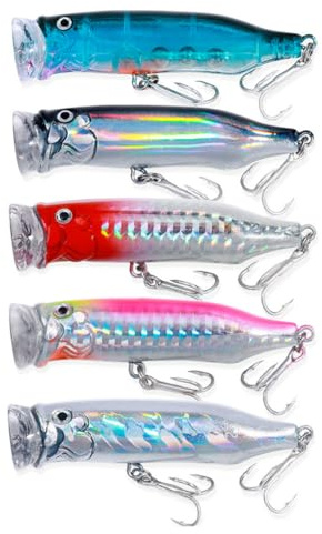 VOANZO 5 st Ansikten Fiskedrag 7.2CM Popper Havsfiskebeten Konstgjorda flytande beten för Gädda Bass Lax Abborre