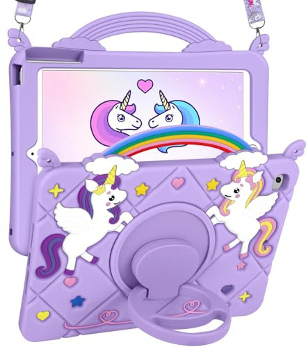 SurgeCraft for iPad Mini 4th/5th Generation 7.9 Case - Kawaii Cute for iPad Mini 4th/5th Gen Cover Soft Silicone Purple Unicorn Funda with Strap & Rotating Stand for Girls Teens Girly