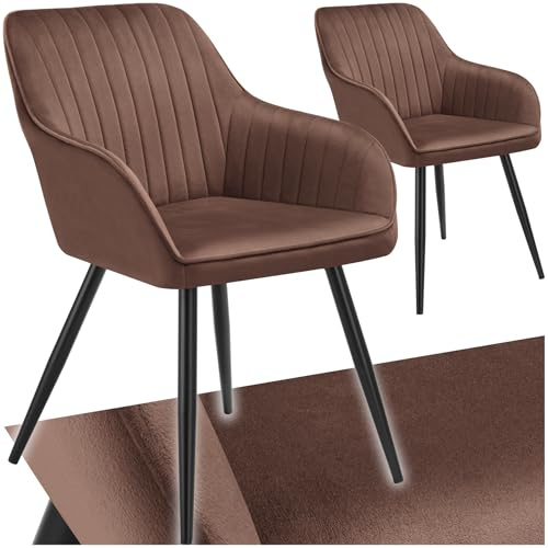 tectake® Samt Stuhl, Esszimmerstuhl mit Samtstoff, Küchenstühle modern, gemütlicher Sessel Wohnzimmer, Armlehnstuhl Esszimmer, Dining Lounge, Schminktisch Stuhl - braun/schwarz, 2er Set