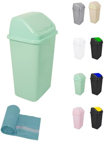 JARDIN202 - Cubo de Basura con Tapadera Basculante - 30/50 Litros - Ideal para Hogar y Oficina | 50 L + Bolsas (Verde - Negro)