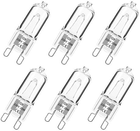 Trubuyware G9 Halogen Bulbs 25W, G9 Halogen Light Bulbs Warm White 2700K, Capsule Bulb Dimmable 230V for Ceiling Lights, Crystal Lamps, Chandeliers，Ovens, Microwave, Non Flicker,6 Pack