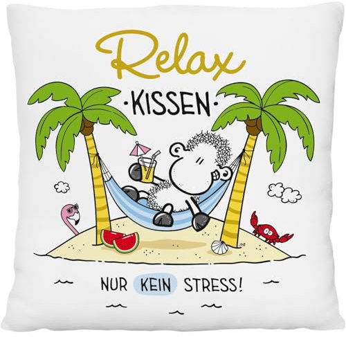 Sheepworld Cojín de Peluche con Texto Relax | pequeño cojín Decorativo, 25 cm x 25 cm, 100% poliéster, para Regalo, artículo Decorativo | 74132