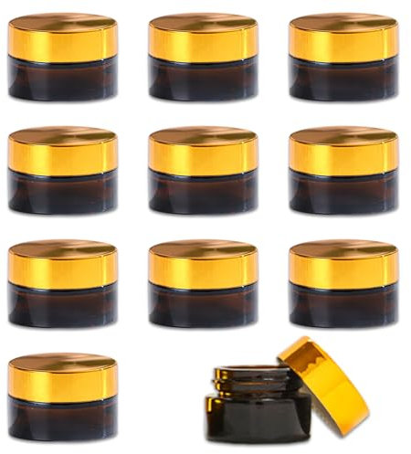 10 tarros de crema vacíos de cristal ámbar, tarros de crema de 5 ml para rellenar, recipientes de cristal con tapa y forro para cosméticos, cremas, lociones, aceites esenciales