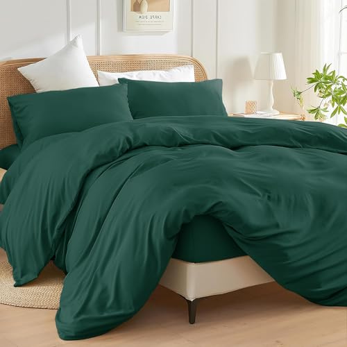 SSW HOMES Double Size Duvet Cover Sets (Emerald) - 3 Pcs Brushed Microfiber Plain Dyed Quilt Cover - Bedding Set with Button Closure Include 1 Duvet Cover & 2 Pillowcases