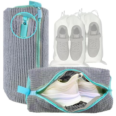 XXL Schuhwaschbeutel Waschmaschine - 2er-Pack Wiederverwendbar Schuhe Waschbeutel, 360° Tiefenreinigung für Sneaker, Tennisschuhe und Slippers, Inkl. 2 Staubdicht Schuhsack (Grau)