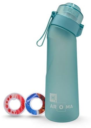 AROMA H20 Bouteille 650ML avec 2 goût pods, 1 paille, 2 brosses. 0 sucres, 0 calories, juste des arômes naturels. (Bleu opaque)