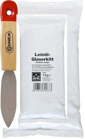 SET: 1x Fensterkitt 1kg + 1x Kittmesser von Connex, Glaserkitt +Kittmesser für Holzfenster