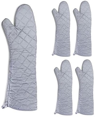 Extra Long Oven Mitts Heat Resistant Cotton Lining Oven Thick Gloves Kitchen Food Service Mittens for Pot Holders Cooking Baking BBQ (24 Inch Silver -2pair)