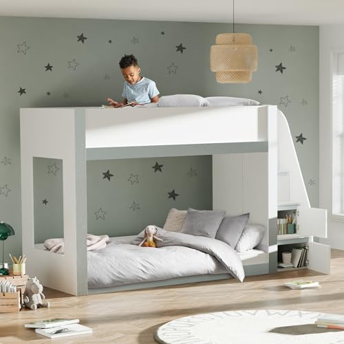 Julian Bowen Gaia Bunk Bed, Single, White - H145.5 x W95.5 x D238cm | Kids Bed with Ladder, Wooden Bunkbed, No Box Spring Needed