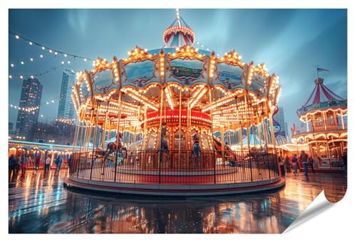 islandburner XXL Bild Poster Karussell bei Nacht auf dem Jahrmarkt in der Stadt Premium Bilder Fotodruck