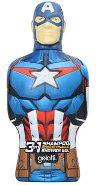Marvel 3 in 1 Shampoo Conditioner Shower Gel, Superhero Character Shaped Bottles (Captain America)