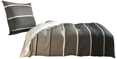 Traumschlaf Mako-Satin Bettwäsche Orlando – Elegante Satin Bettwäsche aus 100% Baumwolle, Ganzjahres Bettgarnitur mit edler Streifenoptik – 200x200 cm + 2X 80x80 cm, Silber