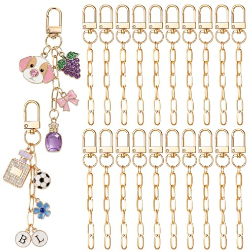 20 Stück Schlüsselanhänger Bastelset, Goldene Schlüsselanhängerclips mit Metall Schlüsselring Verlängerungskette und drehbarem Karabinerhaken für Taschenanhänger und DIY-Bastelarbeiten