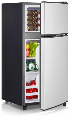 FOHERE Mini Frigorifero con Congelatore 76L, Frigo Piccolo Doppia Porta Silenzioso (50L+26L) per Camera da Letto e Monolocale, Mini Bar per Bevande e Gelati a Risparmio Energetico, 43dB