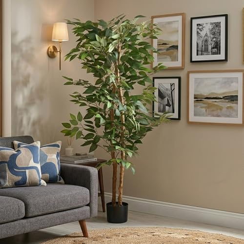 Well Home Planta Artificial Decorativa Grande Realista para Interiores: Ficus Artificial de 160cm con Maceta
