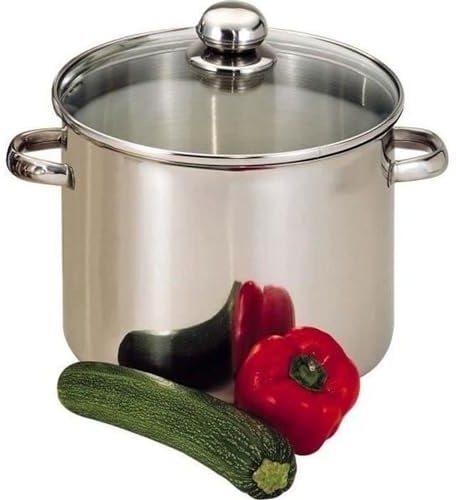 BAUMALU - Marmite Traiteur en Acier Inoxydable - Couvercle Verre, Trou Vapeur, Poignées Métal - Tous Feux dont Induction - Triple Fond Diffuseur - Ø26cm, 11L, Argente