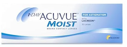ACUVUE MOIST 1-DAY for Astigmatism Tageslinsen – Tageskontaktlinsen mit -2.50 dpt, Cyl -0.75, Ach 170 & BC 8.5 – UV Schutz, feuchtigkeitsspendend & angenehmes Tragegefühl – 30 Linsen
