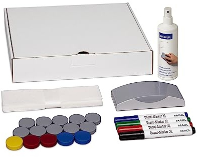 Maul Whiteboard Accessories Set, 4 Dry Board Markers, Board Wiper, Whiteboard Cleaner, 15 Magnets, 305 x 240 x 60 mm