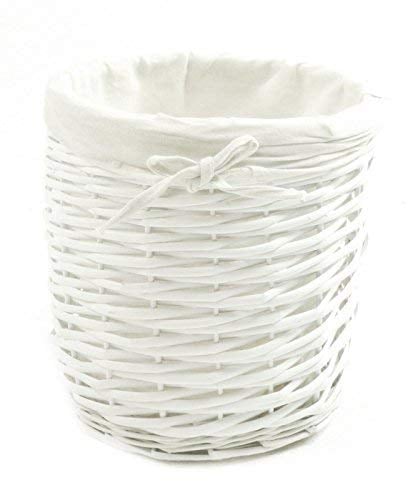Shabby Chic White Wicker Waste Paper Basket Bin +Lining