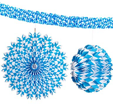 W WIDMANN MILANO Party Fashion 02522 - Bayerisches Dekorationsset, Rosette Ø 70 cm, Wabenlampion Ø 28 cm, Boa Girlanden 3,5m, Volksfest, Bierfest