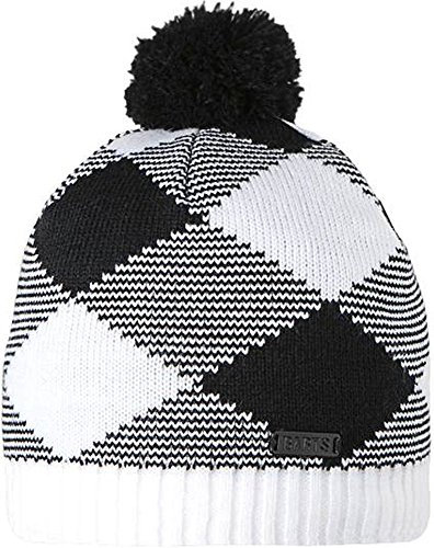Barts Greg Beanie - karomuster strickmütze mit Bommel - schwarz Weiß