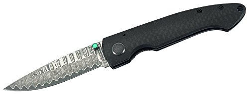 PUMA TEC Erwachsene Einhandmesser, Damaszenerstahl 67-lagig, Kern VG-10, Daumenpins, Liner Lock, Carbonfaserschalen, Öse, Clip, Box, Mehrfarbig, One Size, 315611