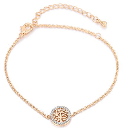 Ouran Bracelet de cheville pour les femmes, breloque pendentif bracelets de cheville pour les filles réglables pied chaîne or et argent cheville avec cristal (Arbre de la vie Lien, Plaqué)