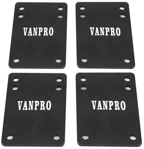 vanpro 1/8 4MM Rubber Skateboard Risers Reduces Vibrations (Black, 4pcs)