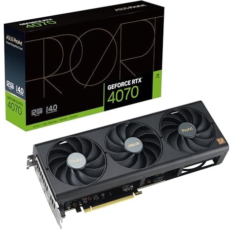 ASUS ProArt GeForce RTX 4070 Carte Graphique Gaming 12 Go GDDR6X (NVIDIA GeForce RTX4070, DLSS 3, PCIe 4.0, 1 x HDMI 2.1a, 3 x DisplayPort 1.4a, PROART-RTX4070-12G)