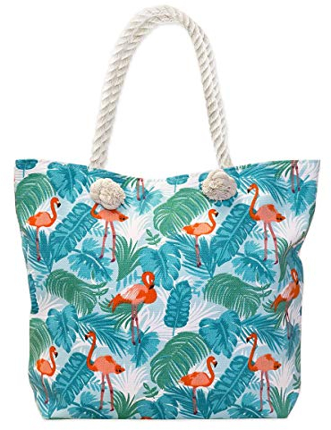 Soul-Cats Shopper Freizeittasche Strandtasche im Flamingo Style blau grün orange
