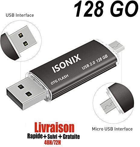 ISONIX Clé USB 128 GO 2 en 1 Micro USB Drive pour Android Smartphones Tablette PCs