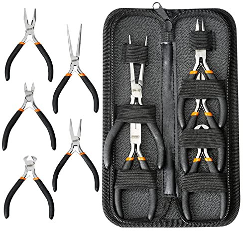 Lot de 5 mini pinces, outil de longue durée, coupe-câble – long nez aiguille, long nez, pince coudée, coupe diagonale, ensemble de pinces de précision.