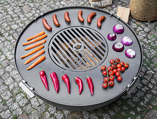 BlackOrange Plaque de Cuisson en Acier de 78 cm Avec Trou de Feu/Grille de 36 cm et 4 Poignées Soudées Solides/Rabats de Sécurité pour Brasero de 80 cm