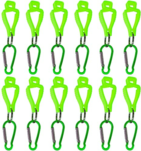 WerkWeit Handschuhhalter, 12 Stück Handschuh Clip, Handschuhcliphalter Rutschfester Handschuh mit Karabiner, Sicherheitsarbeitsclips Handschuh Grabber Halter für Masken Brille Kleiderbügel (Grün)