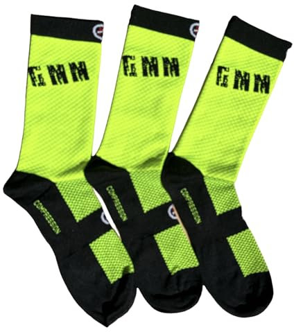 CALZE DA CICLISMO A COMPRESSIONE, PER UOMO E DONNA, DA BICI, MOUNTAIN BIKE, MTB, RUNNING, PADEL, SPORTIVE, RESISTENTI, DA RECUPERO, PROFESSIONAL, GRAFIC GIALLO FLUO PACCO DA 3, MADE IN ITALY
