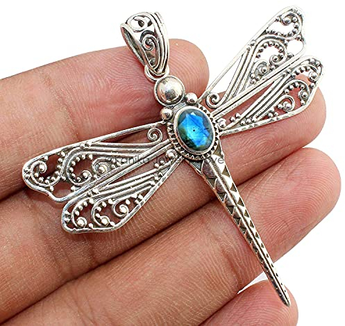 925 Sterling Silber Libelle Anhänger für Damen, Labradorit Anhänger, böhmisches Muttertagsgeschenk ohne goldene Kugel