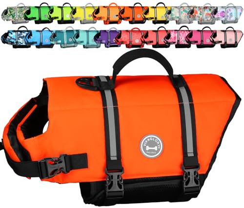 VIVAGLORY Hunde Schwimmweste Rip Stop Hundeschwimmweste, XL, Neonorange