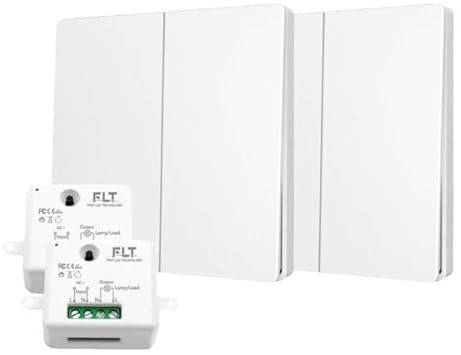 Interrupteur sans fil et sans pile Auto alimenté - Écologique - Qualité Pro - Va et vient RF 2 télécommande double allumage + 2 relais radio encastrable - Longue Distance - Intérieur Extérieur IP64