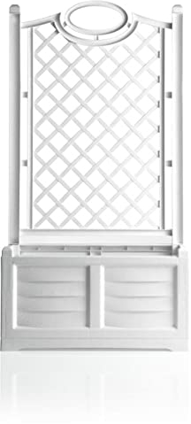 FRANKYSTAR Fioriera Separè con spalliera da 80 cm in HDPE con effetto legno 3D. Colore bianco, cappuccino, grigio ferro battuto. Made in Italy (Bianco)
