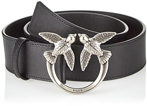 Pinko Damen Love Birds Gürtel aus Leder, Z99o_schwarz-Old Silver, M